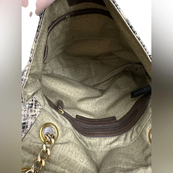 Isaac Mizrahi Live Bridgehampton Leather Bag Chain Strap Soft Snakeskin Print - Picture 4 of 13